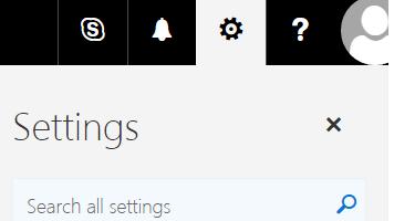 Settings: Click on the gear icon to view and update settings organize Inbox, set Out of Office (through Automatic Replies), theme, notifications, etc.