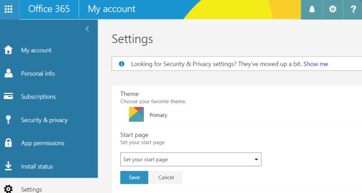 Your app settings: Select the Office 365 link to view