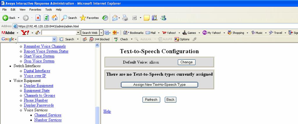 3.5. Configuring Nuance Speechify Text-to-Speech Package through Avaya Interactive Response Web Administration Step 1. Click on Administration under the Speech and DPR Administration section.