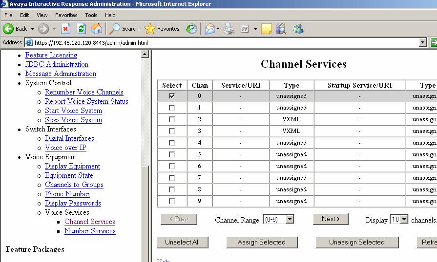 Step 4. Click on the Channel Services link under Voice Services.
