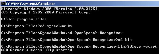 Recognizer\bin. Step 2. To start the OSR, invoke the SWIsvc application in the bin folder by typing SWIsvc start on the command line.