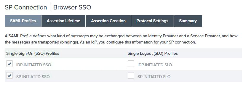 (SSO Configuration) On the SAML Profiles screen, ensure that the IdP-Initiated SSO and SP- Initiated SSO profiles are selected and click Next.