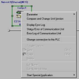1-6 Menus 1-6-2 Pop-up Menus Network Configuration Window Pop-up Menu for Components PLCs Pop-up menu Description Offline Online Parameter Edit Edits the selected PLC s parameters.