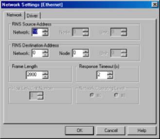 2-2 Connecting Online to the Relay PLC 2-2-2 Procedures 4. For Network, under FINS Destination Address, enter the network address of the network to be connected, and then click the OK Button. 5.