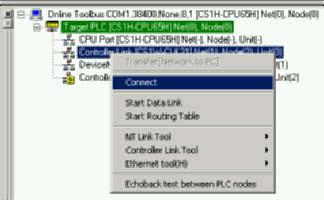 2-3 Uploading Network Configurations and Checking for Communications Unit Errors 2-3-2 Procedure NT Link Right-click a CPU Unit under TargetPLC in the Online Connection Information Window and select