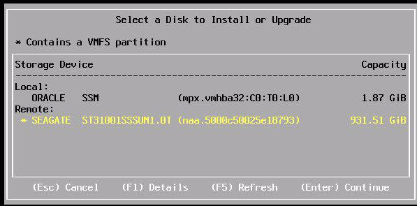 Note The Oracle_SSM storage device listed in the above screen should not be used as a storage drive.