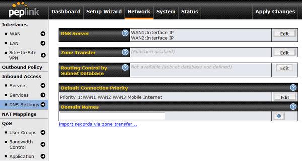 Configuration How to set up the Integrated DNS Server for Inbound Load Balancing Peplink Balance has a built-in DNS server for inbound link load balancing.