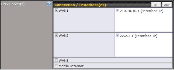 Peplink Balance will return healthy WAN IP addresses as an A record when a DNS query for the host name is received.