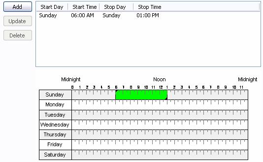 Select or type the ending hour and minute, as well as AM/PM. Click the Add button next to the list of defined intervals.