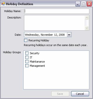 If this holiday happens on the same day every year, such as July 4 th, select recurring holiday.