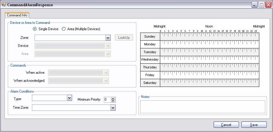 ALARM RESPONSE COMMANDS From the Main Interface click on the Command Center module. Click on the Alarm Response Commands Listing tab. Click on Add or hit F5 to define a new alarm response command.