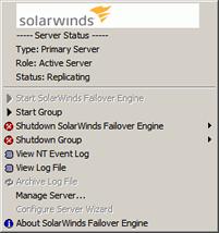 SolarWinds Failover Engine - Administrator's Guide Figure 11: SolarWinds Failover Engine Quick Access Menu 2. Select Manage Server.