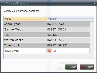 Edit Personal Contact Dialog Box Adding Entry 3. In the Name text box, enter the contact s name or description as you want it to appear in the contacts list 4.