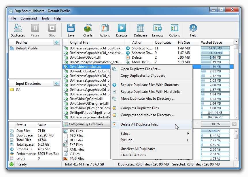 3.3 Selecting Duplicate Files Removal Actions DupScout allows one to select original files that should be kept in place and cleanup duplicate files thus freeing up duplicate disk space.