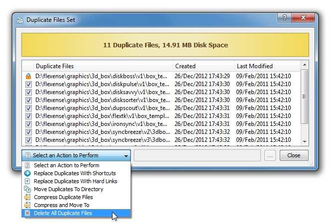 In addition, DupScout Pro allows one to replace duplicate files with links to the original file in each specific duplicate files set.