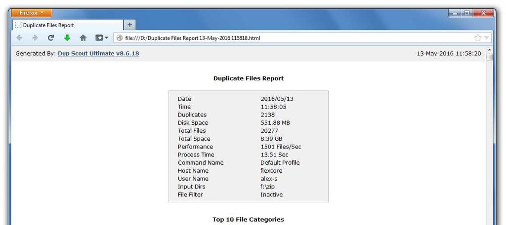 On the save report dialog, select an appropriate report format, enter a report file name and press the 'Save' button.