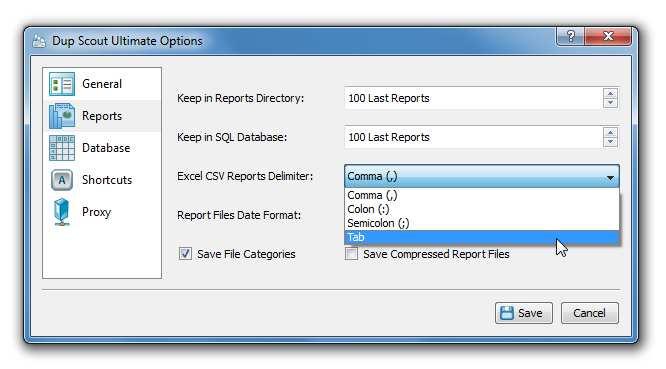 In addition to the default date format, DupScout provides a number of alternative date formats allowing one to customize duplicate files reports.