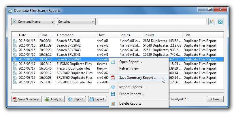 4.7 Duplicate Files Search Reports DupScout Server automatically saves all duplicate files reports to the built-in reports database.