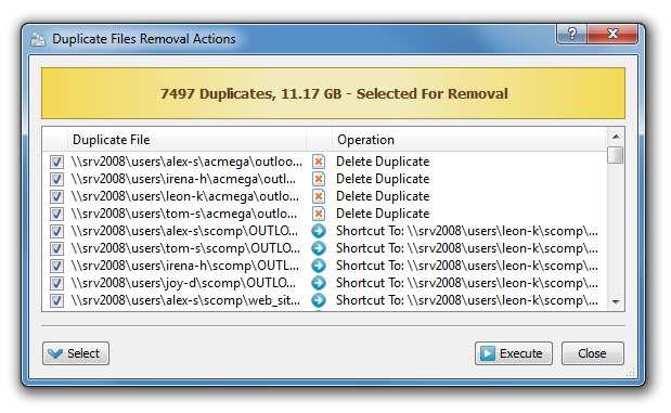 In order to select a different duplicate files removal action for one or more specific duplicate file sets, select the required duplicate file sets, press the right mouse button and select an