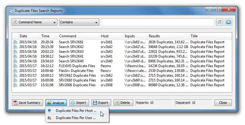 4.10 Analyzing Duplicate Files Per Host DupScout Server and DupScout Enterprise provide the ability to automatically detect all servers and NAS storage devices on the network, search duplicate files