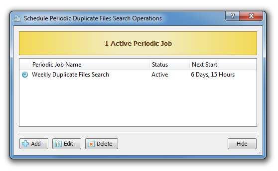 4.12 Periodic Duplicate Files Search and Removal DupScout Server and DupScout Enterprise allow one to setup a number of periodic jobs with each one configured to perform one or more duplicate files