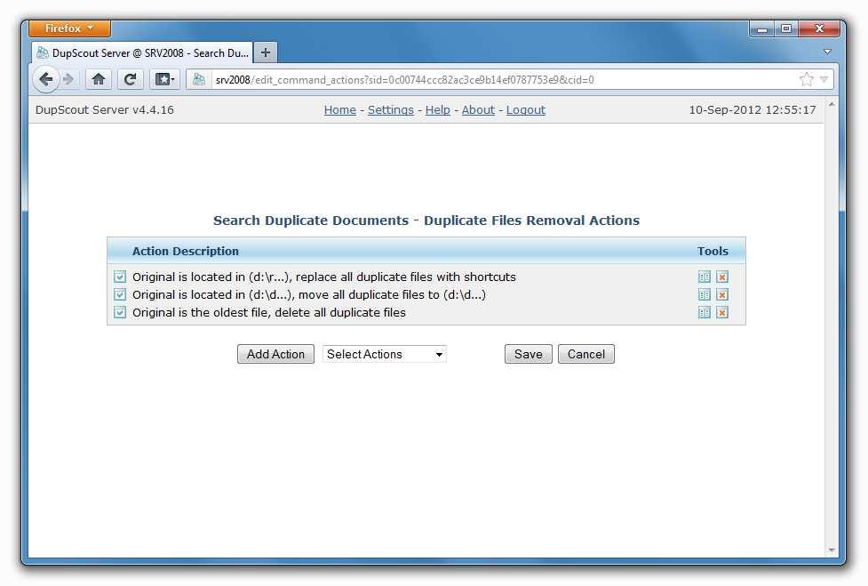 4.22 Automatic Duplicate Files Removal Actions DupScout Server provides the ability to automatically select original files and duplicate files removal actions according to user-specified rules and
