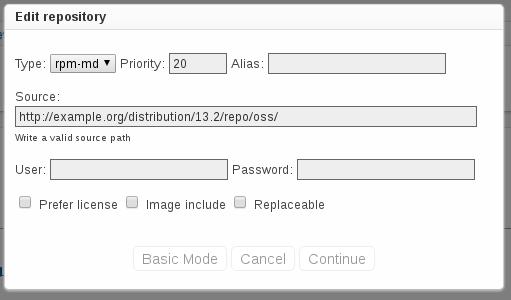 Source Path: Define the repository path. User: Specifies a user name for the given repository. Password: Specifies a password for the given repository.