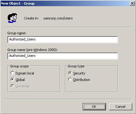 Make sure Global is selected for the Group scope and Security is