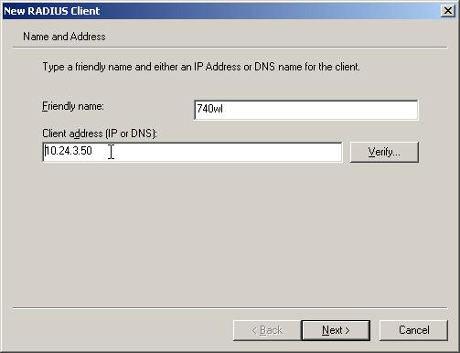 Figure 3.2 New RADIUS Client Name and IP c.