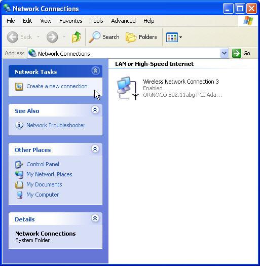 4) On the Windows XP client, connect the wireless client, configure PPTP client software (Windows XP native) an
