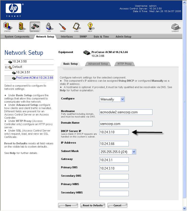 Figure 5.5 Network Setup c. On the ACS, browse to Status -> Client Status and click Refresh User Rights Now.