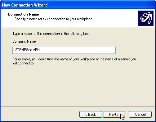 Figure 5.16 New Connection Wizard f. Configure the IP address of the VPN Server (42.0.