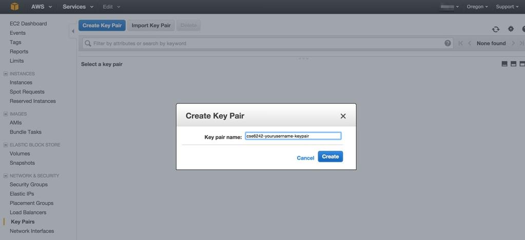 You will be given an option to Create Key Pair. Name your key pair as you wish. Upon providing a name and clicking on Create, your private key (a.pem file) will automatically download.