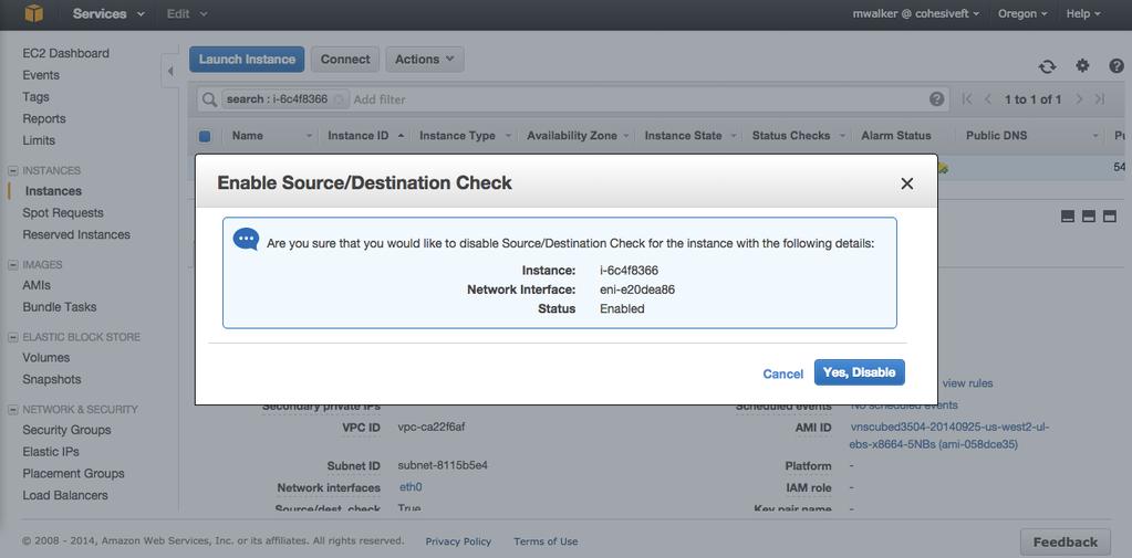 Disable Source/Destination Check on the Controller Instance Once the Controller Instance is launched, you will need to