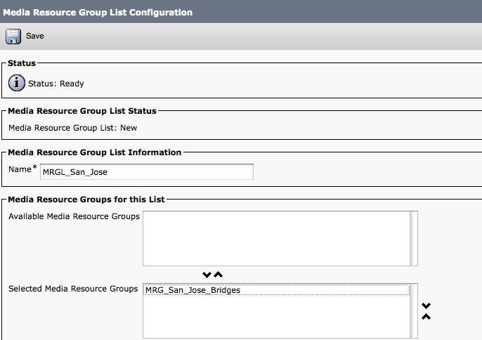 Configuring Unified CM 9. Move the TelePresence Conductor media bridge group configured in steps 2 5 above, down to the Selected Media Resource Groups box. 10. Click Save.