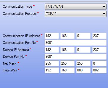 In Simple and Dyna IP Communication Type, for TCP/IP protocol, communication info will be same in following manner. For Dyna DNS, there will be a provision to enter Dyna DNS Name.