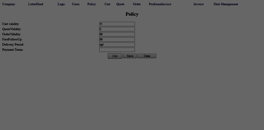 8 The below screen shows the example for policy screen entry.