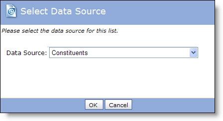 57 CHAPTER 1 3. In the Data Source field, select the type of recipients to include in the list. The data source determines the pool of people that are available.