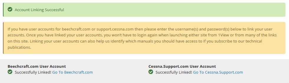 If the user has a CessnaSupport.com username and password, enter the credentials under the CessnaSupport.com User Account section a. Click Link Account b.
