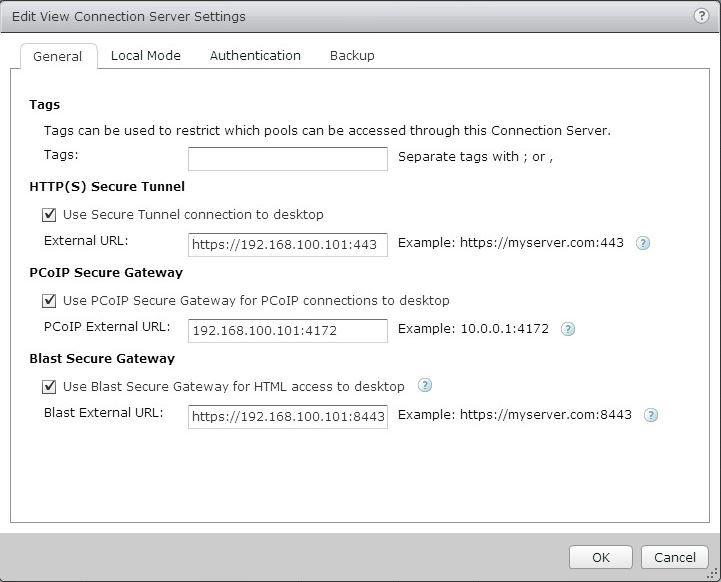 Configuring for Horizon View External Clients Paired Security Server Settings For each Security