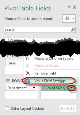 Change the Value Settings By default, Excel sets the Value of sum to a field added in the Values area of a PivotTable.