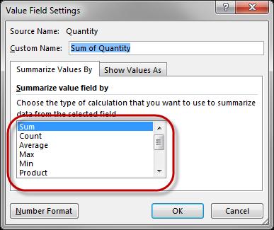 On the PivotTable Fields area, click on the drop-down menu on a field that is currently in the Values section and then select the