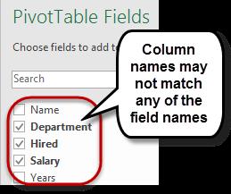This can be done on any field name within a PivotTable (column headings from the original data), but the columns cannot have the same name as a PivotTable