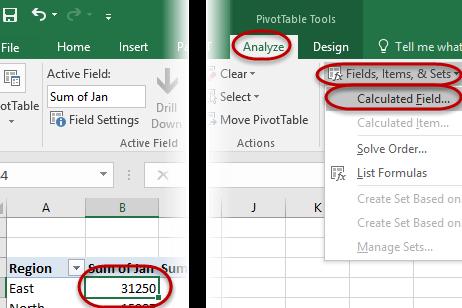 The calculated field must reside in the data area. The formulas used are stored in a dialog box and stored within the PivotTable data.