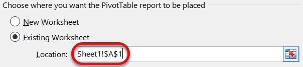 Note: Users may also select the data on the worksheet, navigate to the Insert tab, and then click the PivotTable icon.