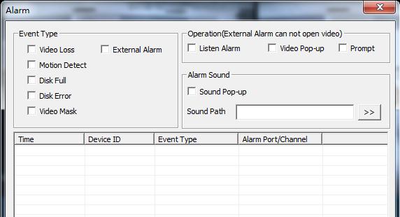 Download Select a searched video to download. The download speed and percentage are displayed on the bottom of the screen. 4.1.7. ALARM CONFIGURATION Click Alarm to enter the alarm setup menu.