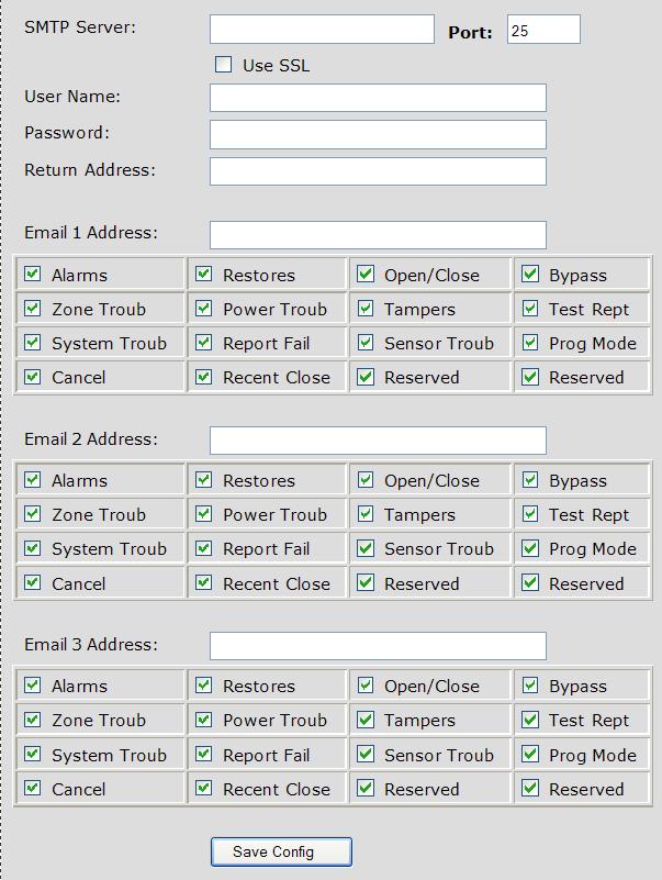 Email Reporting Only experienced persons should attempt to configure this page, please contact your system administrator for correct settings.