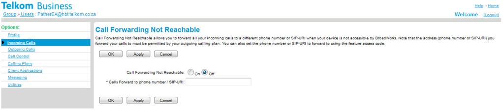 4.3.3 Call Forwarding No Answer a. Click on the Call Forwarding No Answer link. The following page will be opened. b. Here you will be able to set the ca