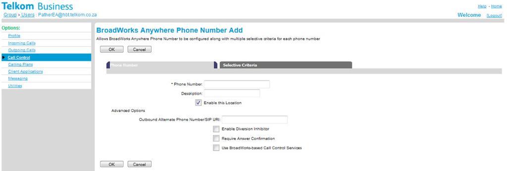 Here you can indicate the number that you want to ring simultaneously with your number. f.