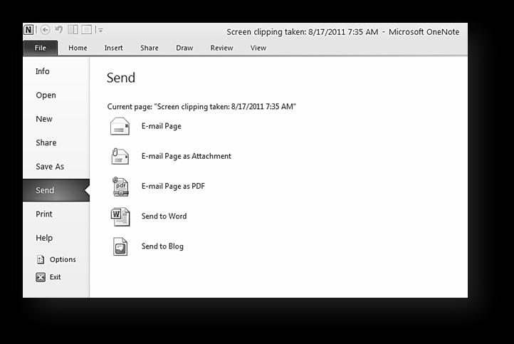 To send a notebook to someone click File > Send OneNote then gives you options to send the current notebook.